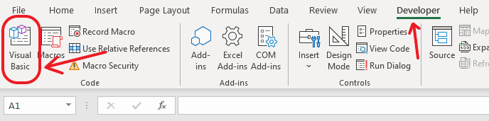 excel developer tab visual basic button