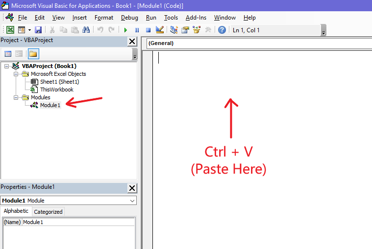 vba editor code paste